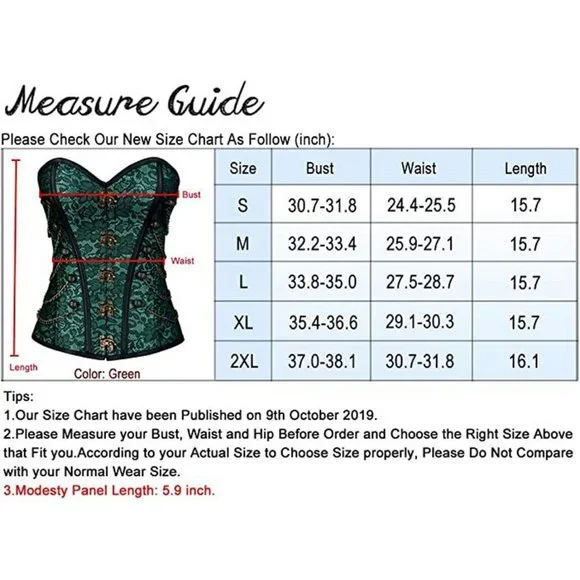 Brand new Women's Spiral Steel Boned Steampunk Gothic Bustier Corset, Green - Picture 7 of 7